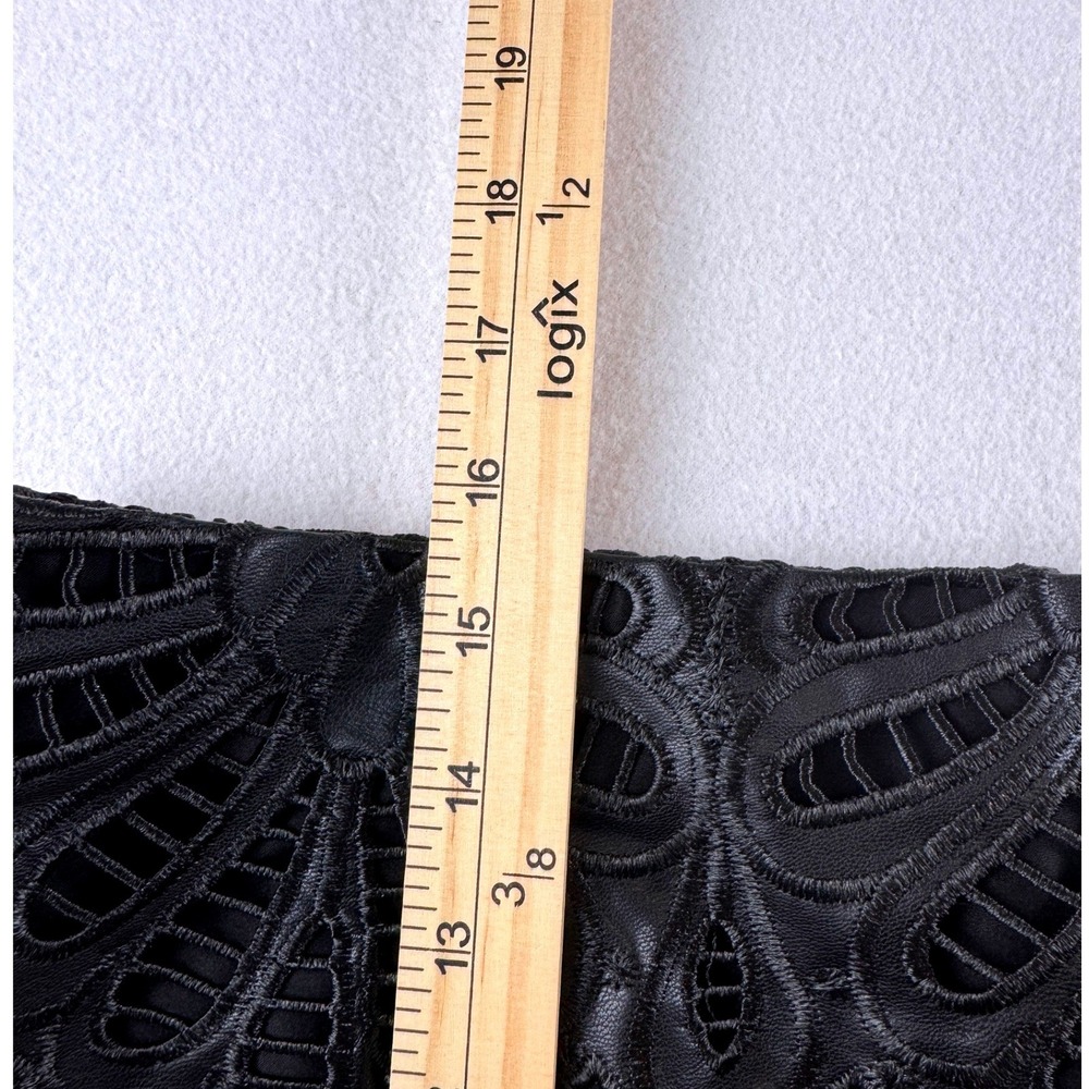 H&M Women's 8 Black Faux Leather Eyelet Lace Mini Skirt Cutout Y2K Goth - Picture 3 of 6